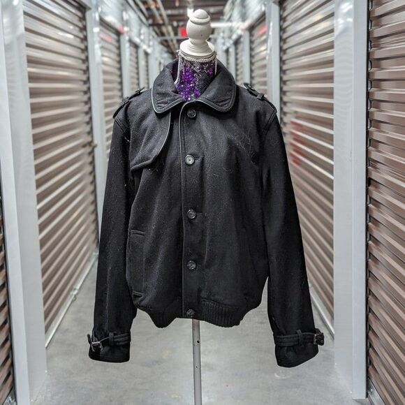 Express Men's Size XL Black Wool Bomber Pea Coat Heavy Cold Winter Weather - Picture 1 of 11